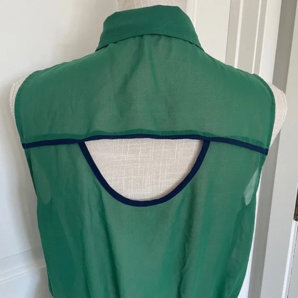 Mine | Y2K Sleeveless Sheer Emerald Green Blouse, Size L - Picture 7 of 10